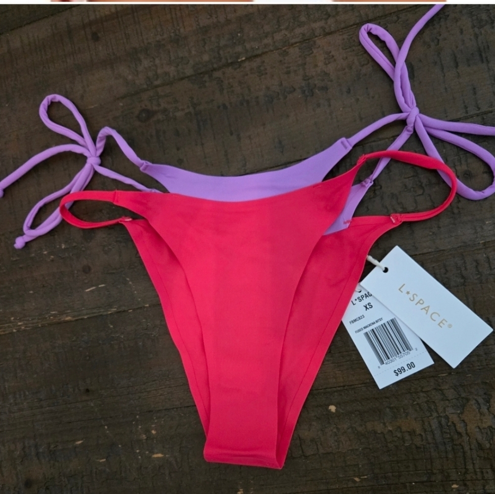 Nwt L*Space Small & Medium 2 Toned Bikini Bottom Doubke Tie Strap Cheeky Swim